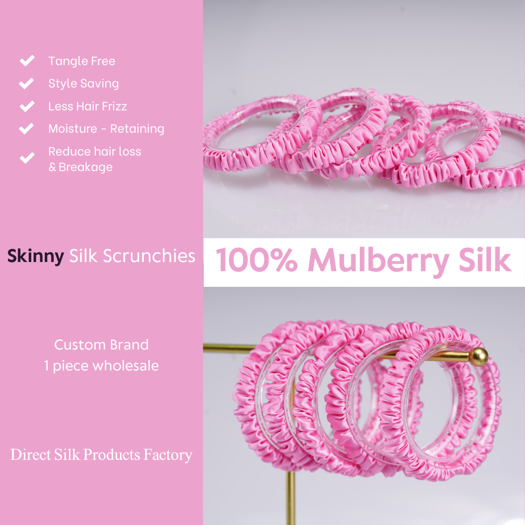 Light Rose Pink Silk Scrunchie Skinny