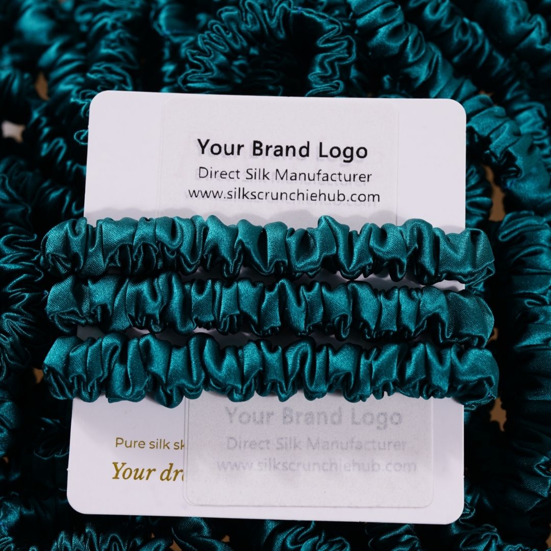 Royal Green Silk Scrunchie Skinny Wholesale | In Stock