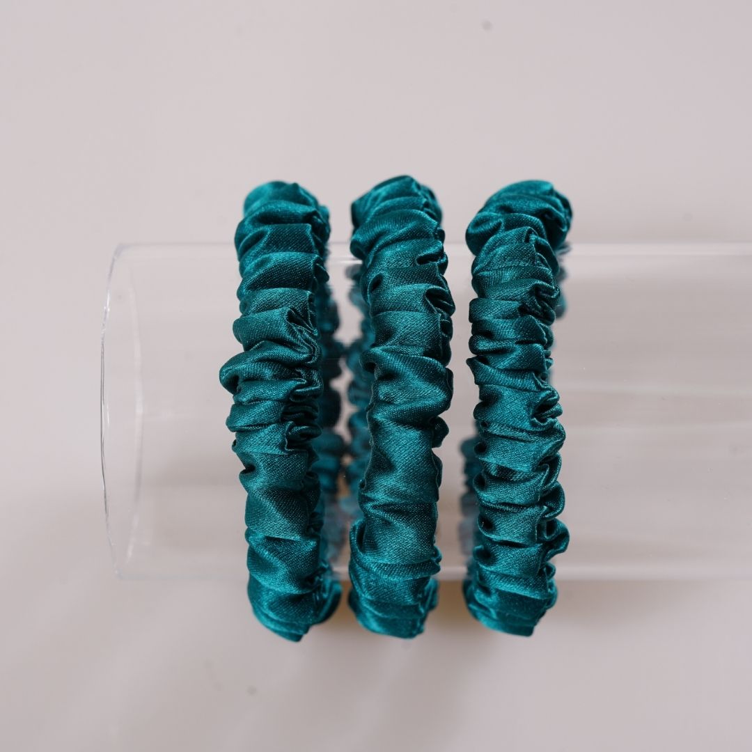 Royal Green Silk Scrunchie Skinny Wholesale | In Stock