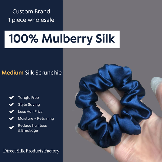 Navy Blue Silk Scrunchie Medium