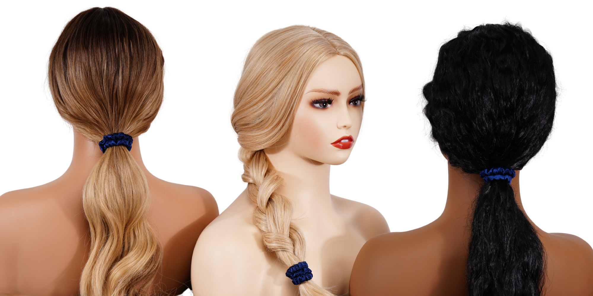 Navy Blue Silk Scrunchie Skinny that reduces hair breakage and prevents creases, custom and wholesale