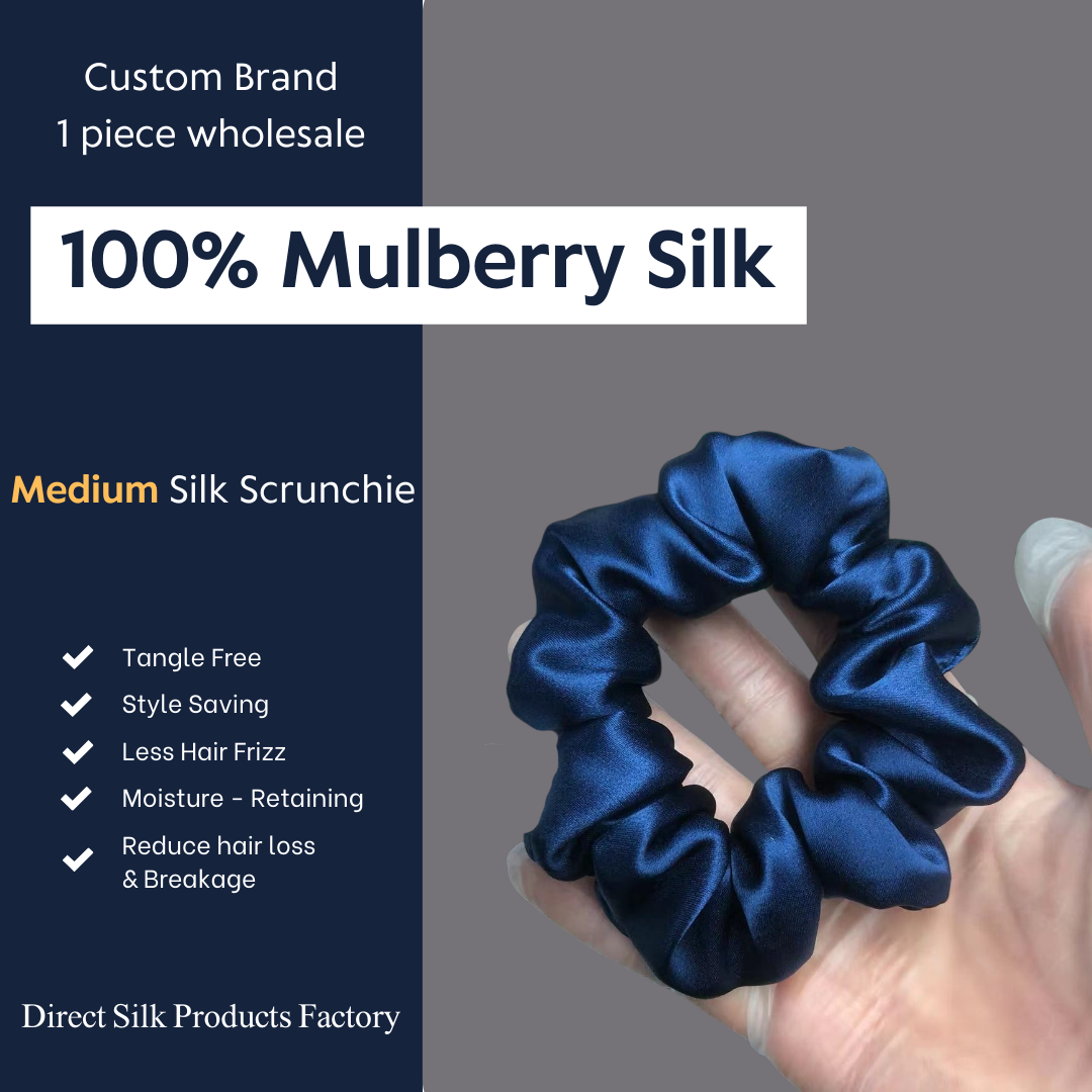 Navy Blue Silk Scrunchie Medium