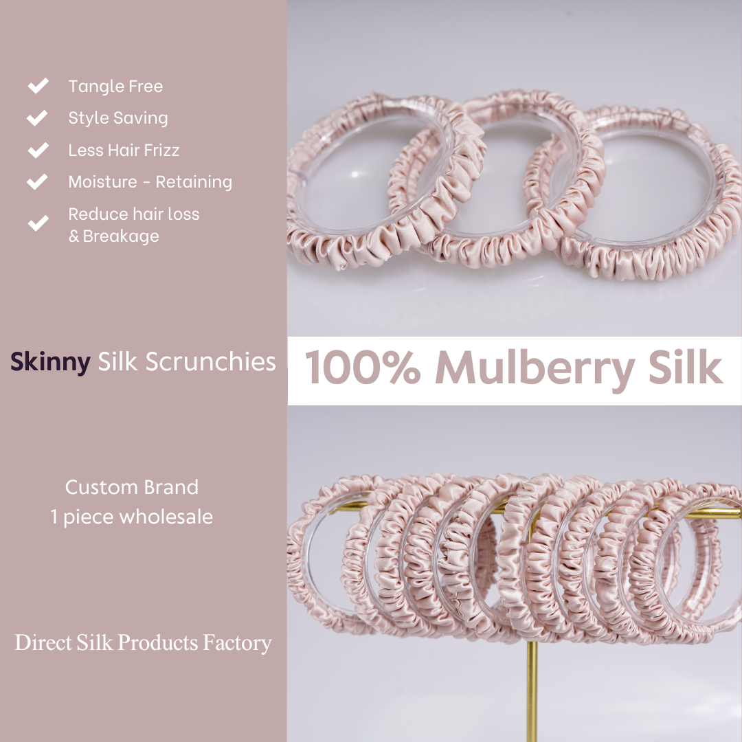 Nude Silk Scrunchie Skinny custom wholesale, custom brand low MOQ, 1 piece wholesale
