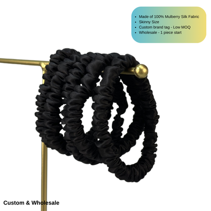 OEM black skinny silk scrunchie custom production service