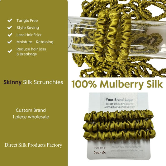 Olive Yellow Silk Scrunchie Skinny Wholesale | In Stock
