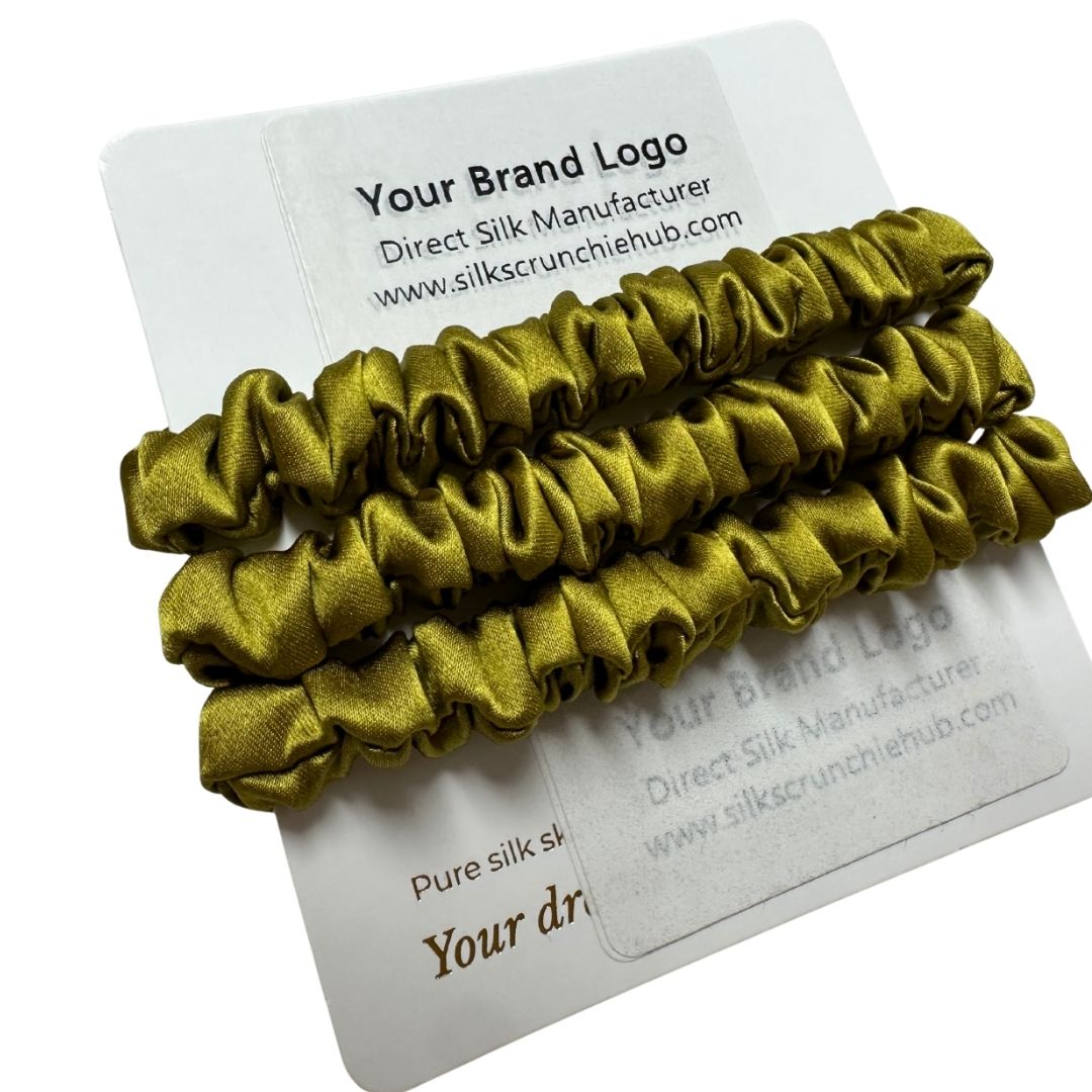 Olive Yellow Silk Scrunchie Skinny Wholesale | In Stock