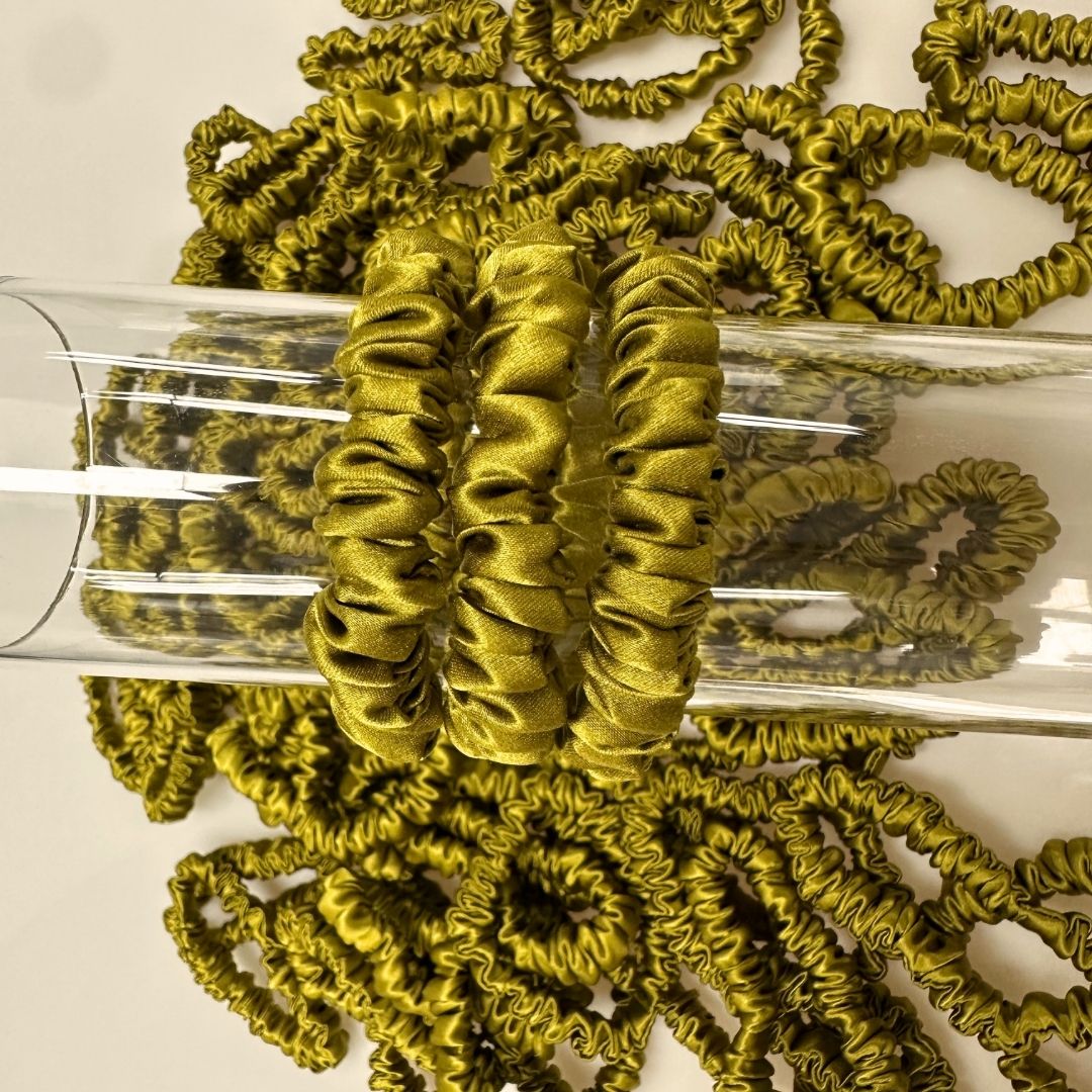 Olive Yellow Silk Scrunchie Skinny Wholesale | In Stock