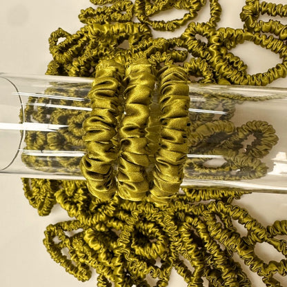 Olive Yellow Silk Scrunchie Skinny Wholesale | In Stock