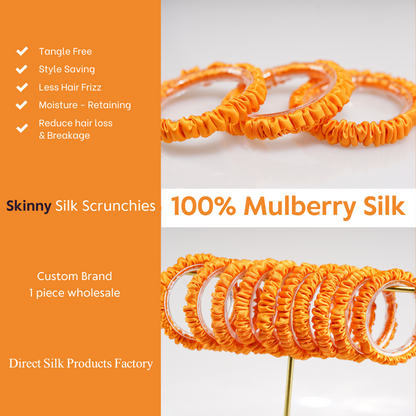 Orange Silk Scrunchie Skinny custom wholesale, custom brand low MOQ, 1 piece wholesale
