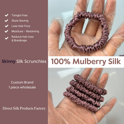 Pale Mauve Silk Scrunchie Skinny custom wholesale, custom brand low MOQ, 1 piece wholesale
