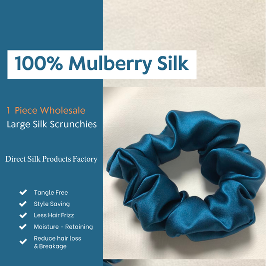 Peacock Blue Silk Scrunchie Large