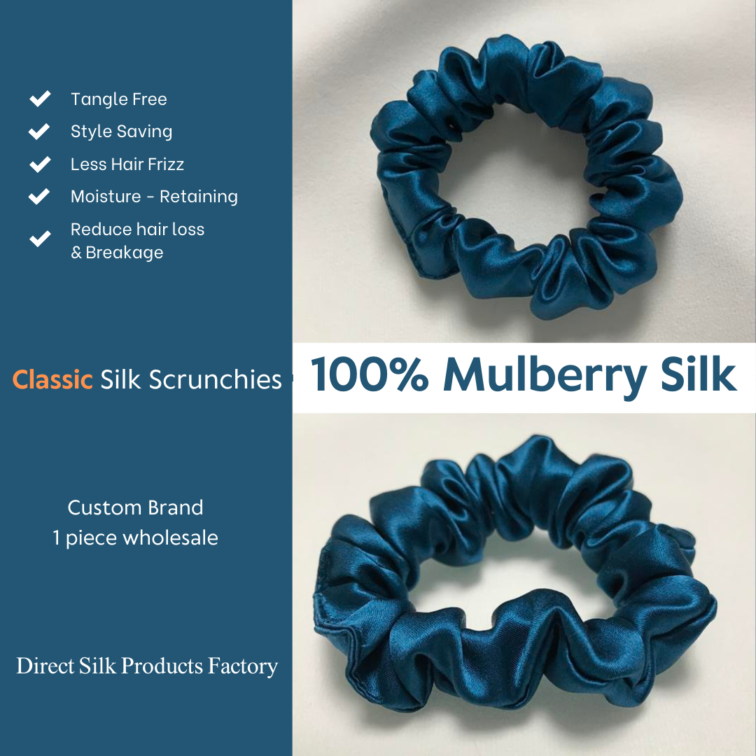 Peacock Blue Silk Scrunchie Classic