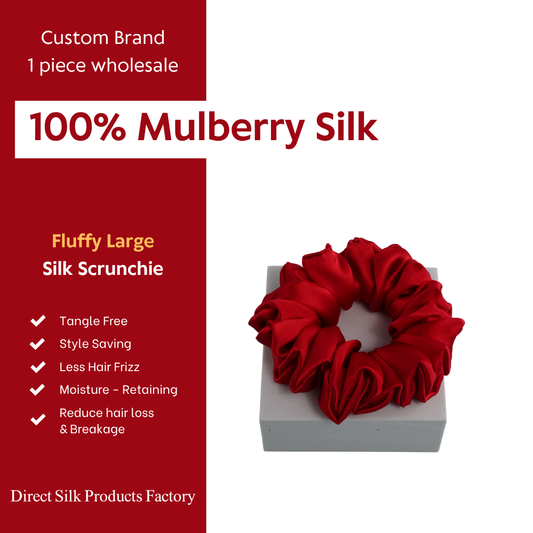 Large-Fluffy Silk Scrunchie Pomegranate Red
