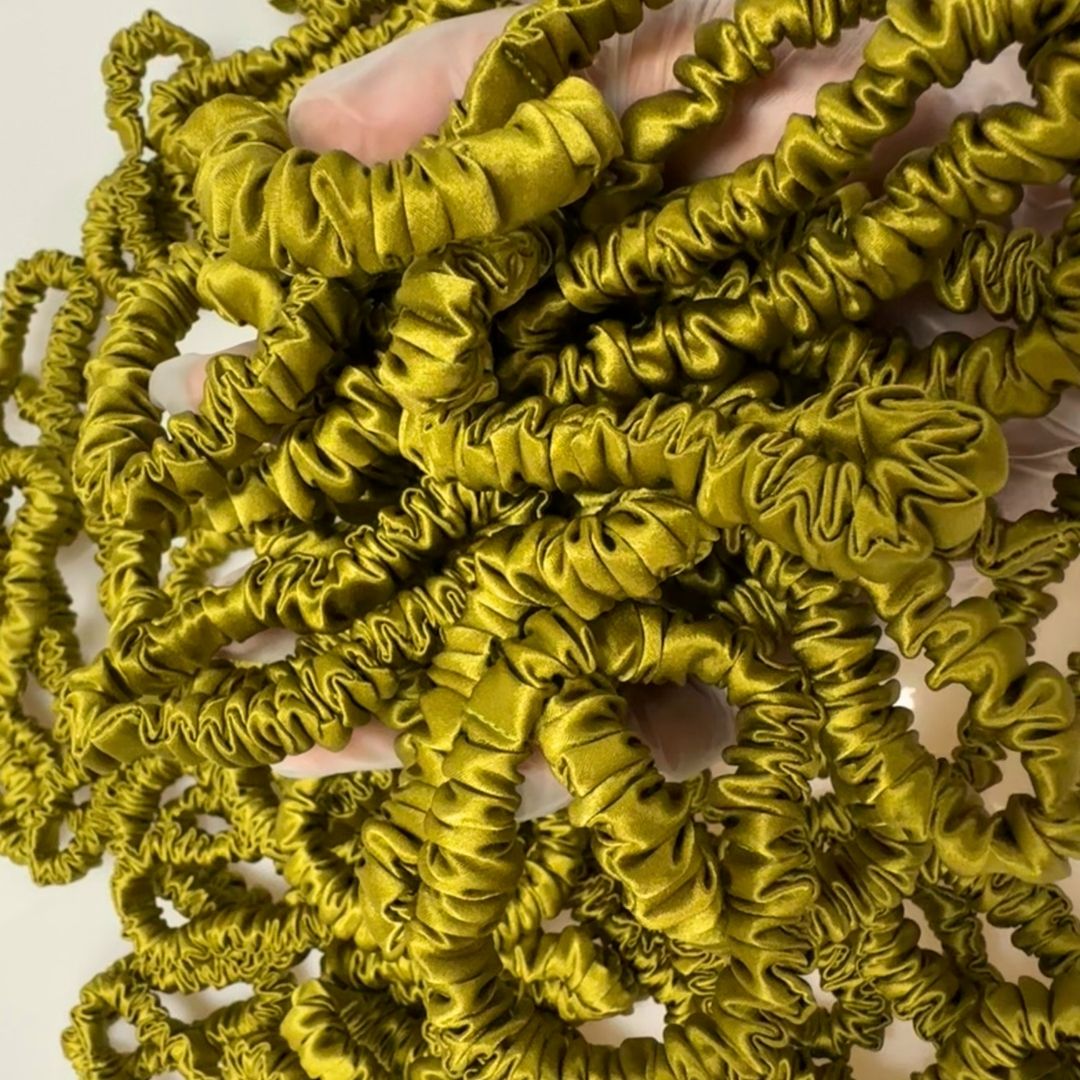 Olive Yellow Silk Scrunchie Skinny Wholesale | In Stock