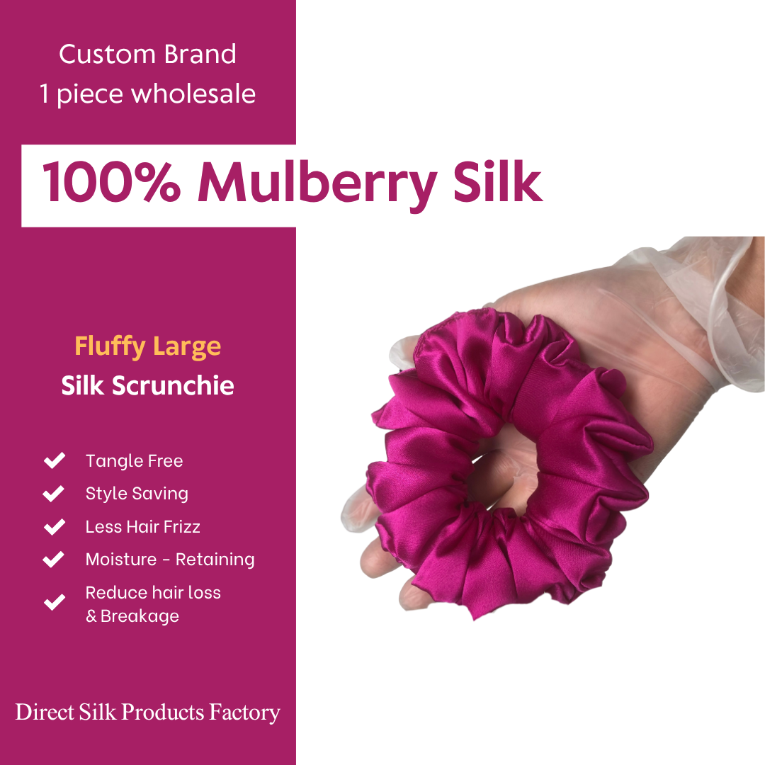 Large-Fluffy Silk Scrunchie Rose Carmine