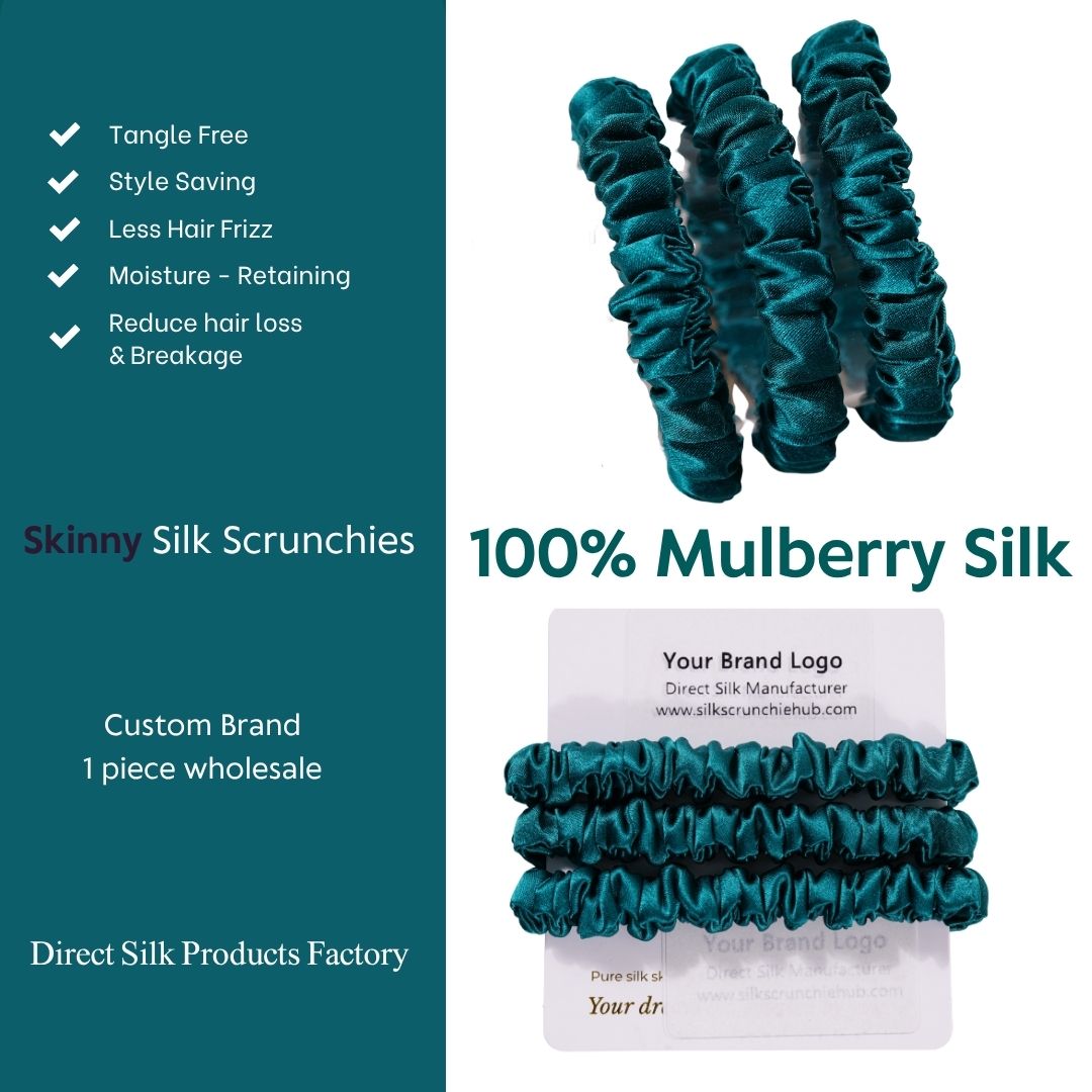 Royal Green Silk Scrunchie Skinny Wholesale | In Stock