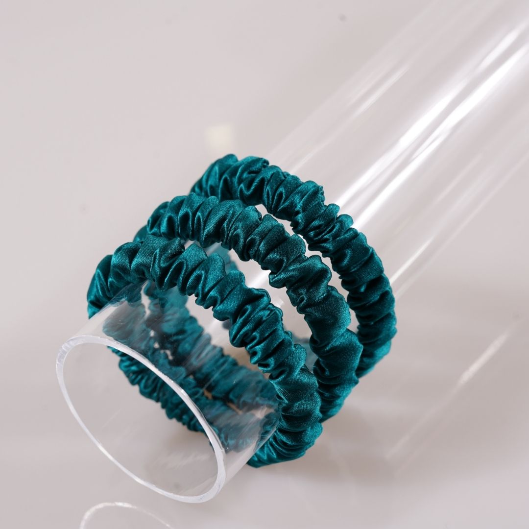 Royal Green Silk Scrunchie Skinny Wholesale | In Stock