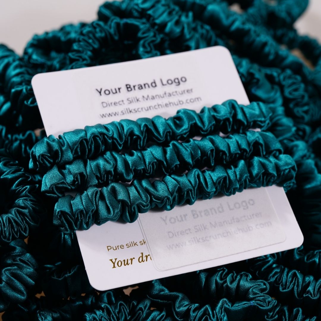 Royal Green Silk Scrunchie Skinny Wholesale | In Stock