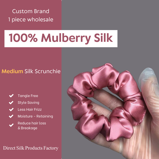 Silver Red Silk Scrunchie Medium