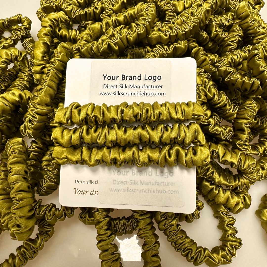 Olive Yellow Silk Scrunchie Skinny Wholesale | In Stock