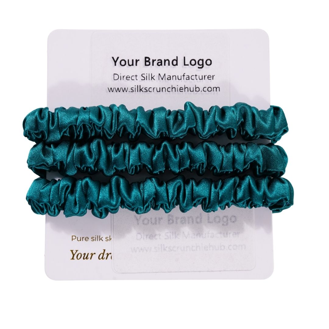 Royal Green Silk Scrunchie Skinny Wholesale | In Stock