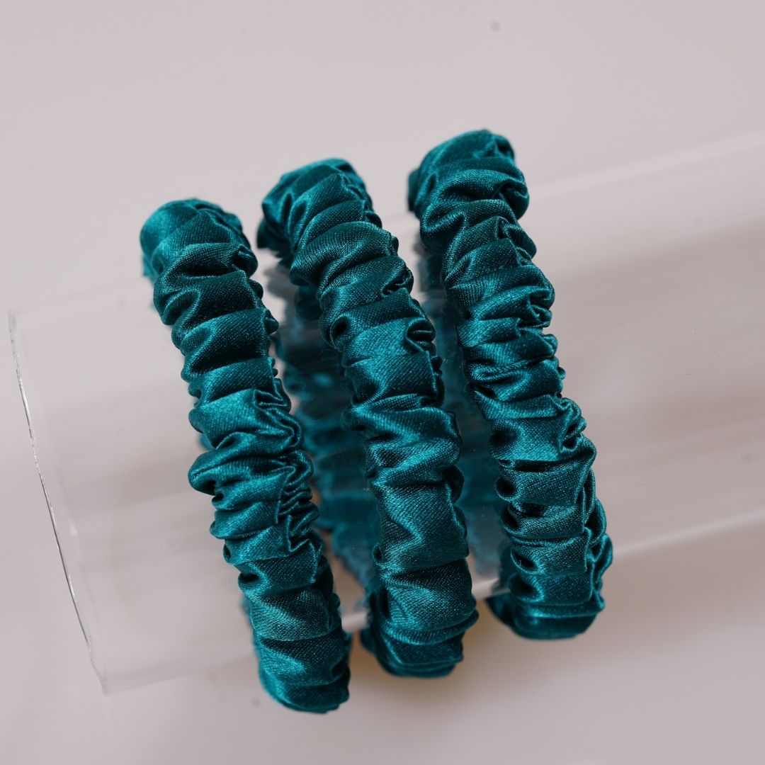 Royal Green Silk Scrunchie Skinny Wholesale | In Stock
