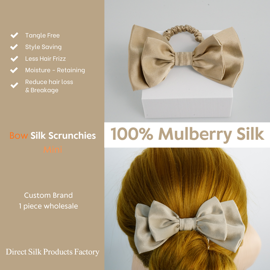 Tan Silk Scrunchie Bowknot