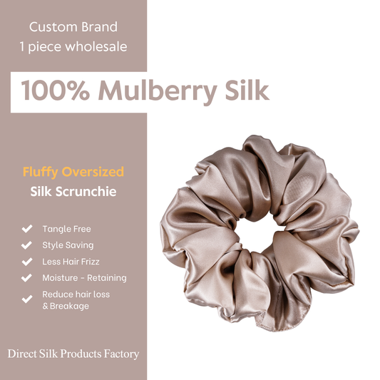 Tan Silk Scrunchie Oversized Fluffy