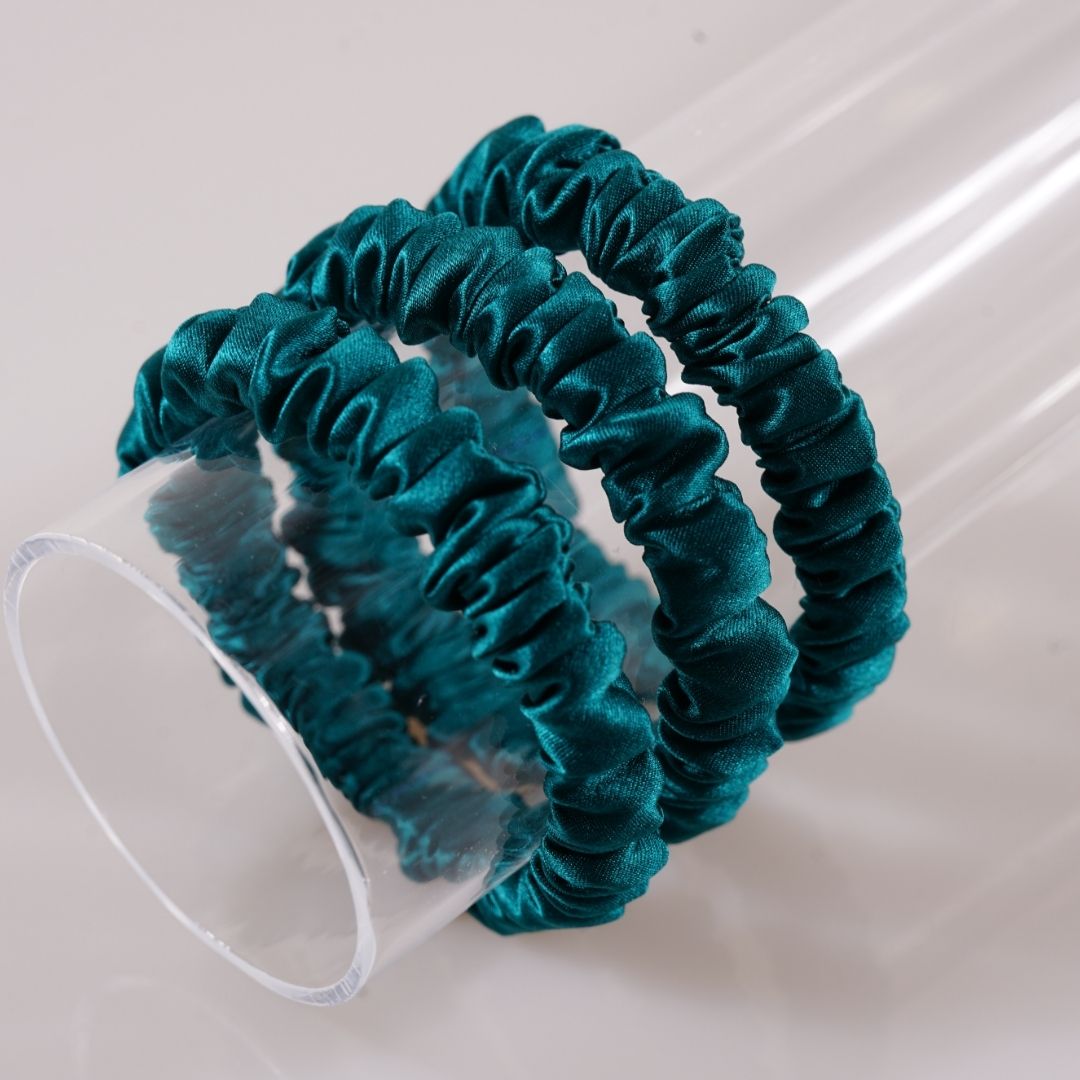 Royal Green Silk Scrunchie Skinny Wholesale | In Stock