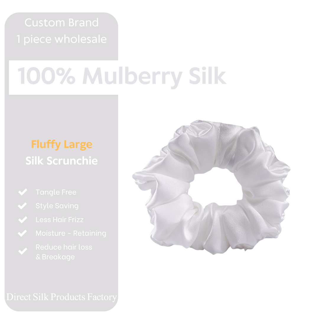 Large-Fluffy Silk Scrunchie White
