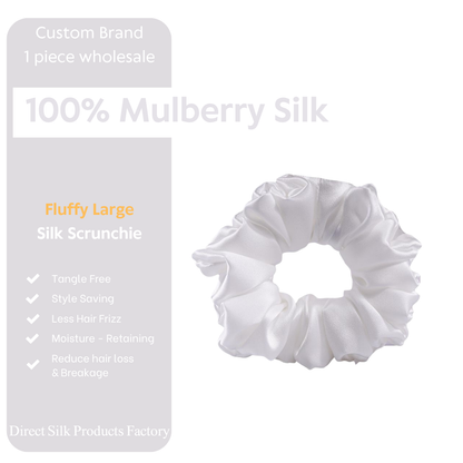 Large-Fluffy Silk Scrunchie White