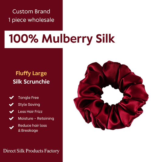 Large-Fluffy Silk Scrunchie Wine Red