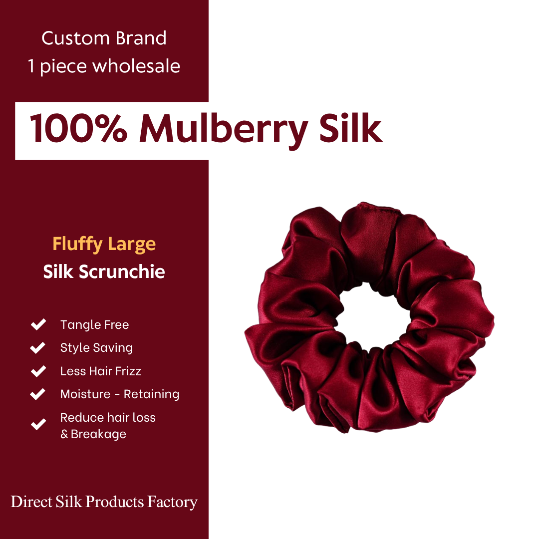 Large-Fluffy Silk Scrunchie Wine Red