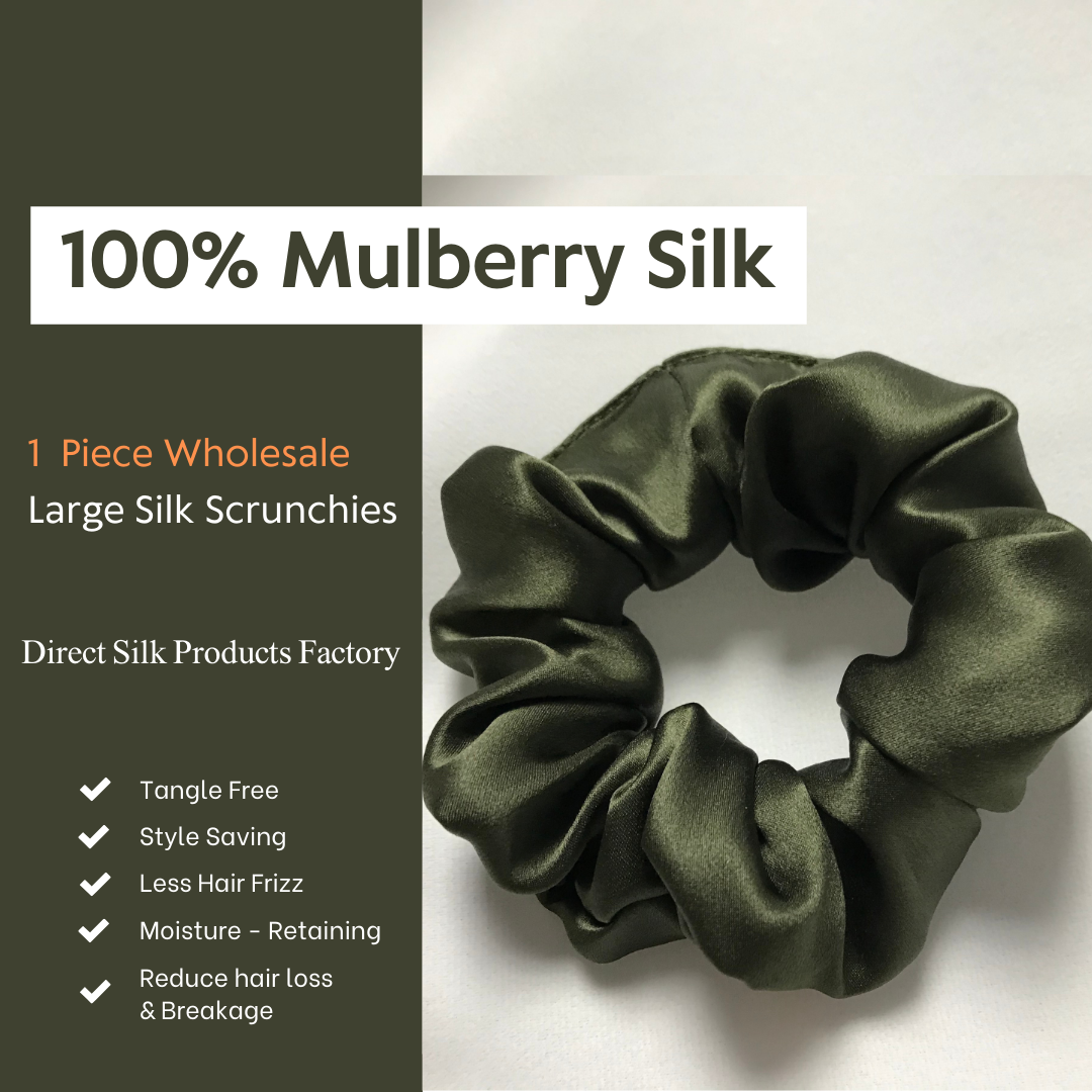 Army Green Silk Scrunchie Large