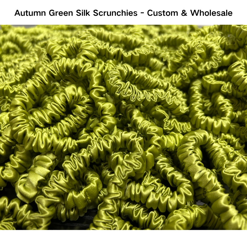 Autumn Green Silk Scrunchie Skinny Wholesale丨In Stock
