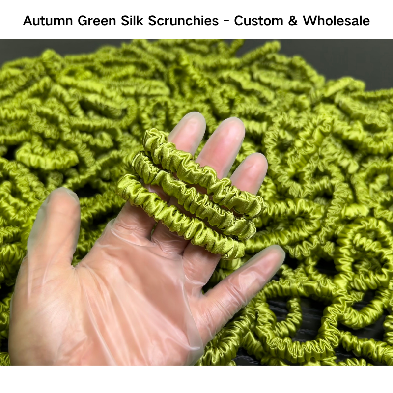 Autumn Green Silk Scrunchie Skinny Wholesale丨In Stock