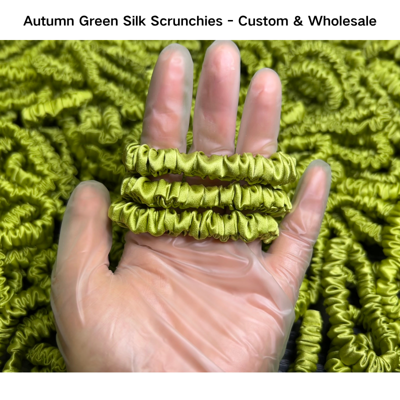 Autumn Green Silk Scrunchie Skinny Wholesale丨In Stock