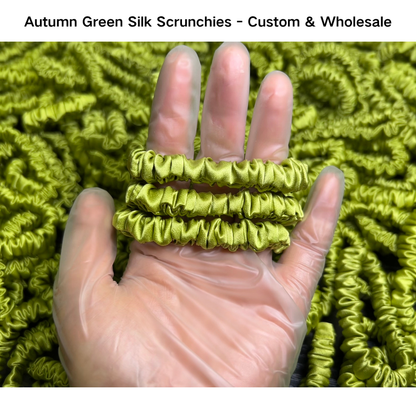 Autumn Green Silk Scrunchie Skinny Wholesale丨In Stock