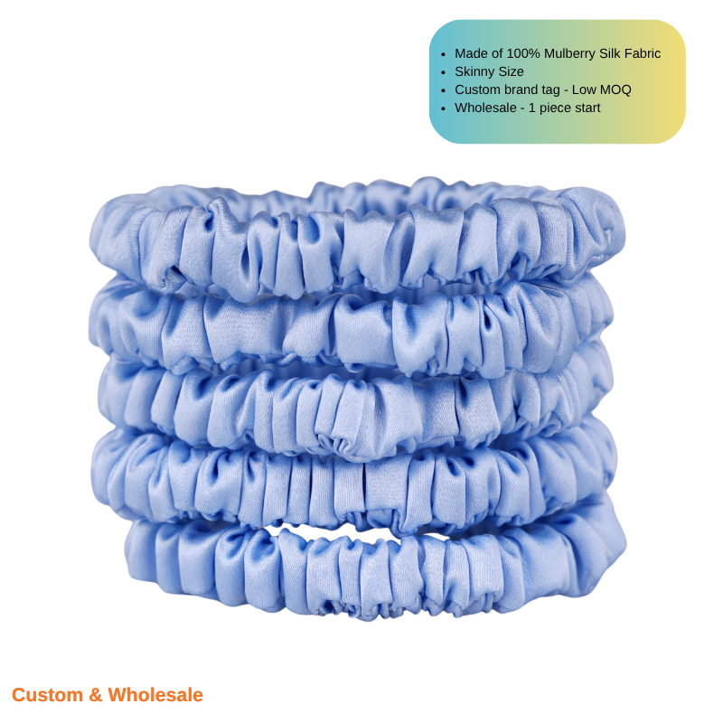 baby blue skinny silk scrunchie private label custom packaging