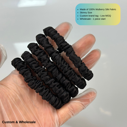 black mulberry silk skinny scrunchie soft and hair friendly
