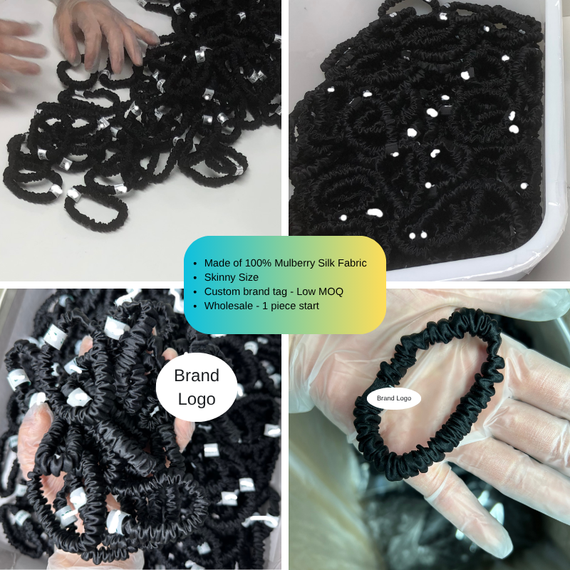 black skinny silk hair scrunchies supplier with custom logo