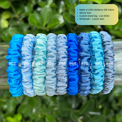 blue series  silk skinny scrunchie bulk low MOQ factory supplier