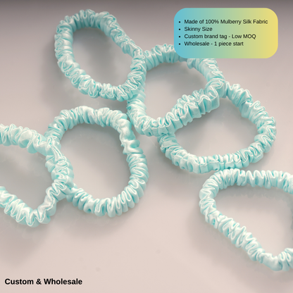  blue skinny silk scrunchie wholesale bulk for retailers