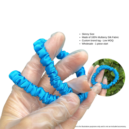  bright blue skinny silk scrunchie wholesale bulk for hair brands