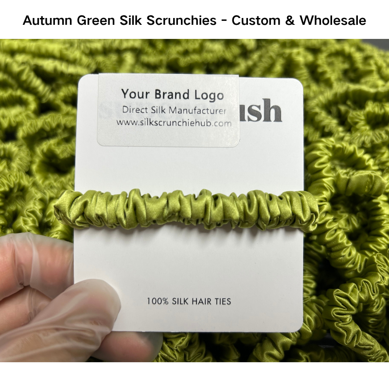 Autumn Green Silk Scrunchie Skinny Wholesale丨In Stock