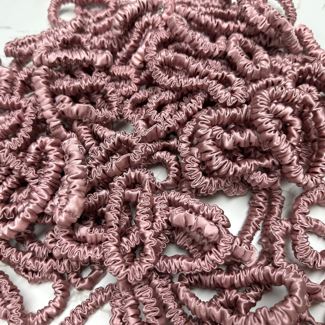 Begonia Red Skinny Silk Scrunchie custom wholesale, custom brand low MOQ, 1 piece wholesale