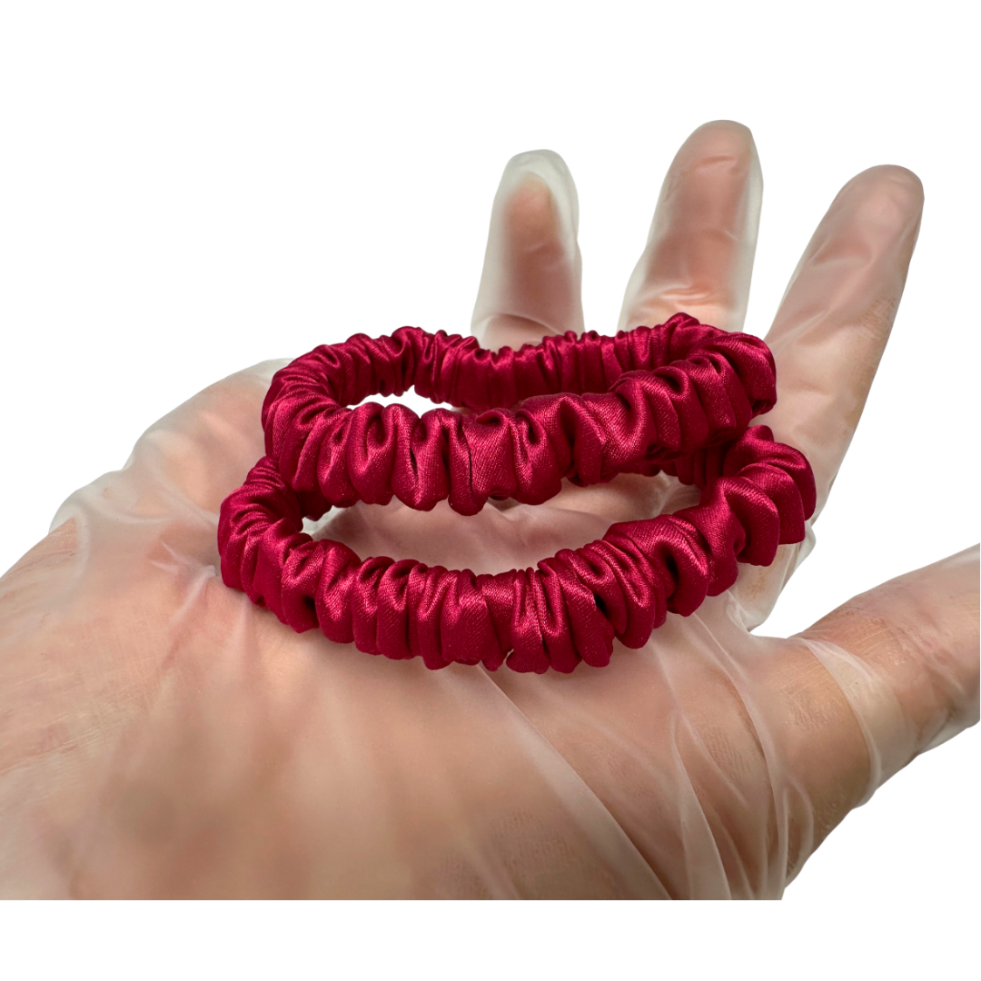 Carmine Skinny Silk Scrunchie custom wholesale, custom brand low MOQ, 1 piece wholesale