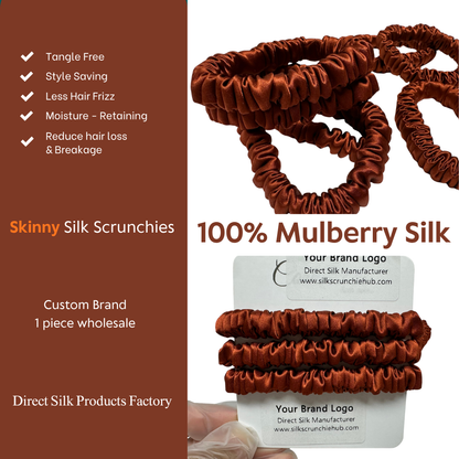 Bright-Orange-Red Silk Scrunchie Skinny丨Custom & Wholesale