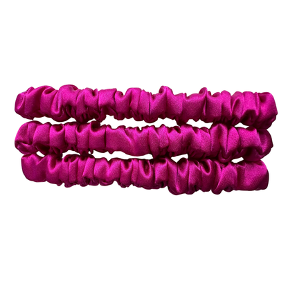 Deep Rose Pink Skinny Silk Scrunchie Wholesale from 1 piece, custom silk scrunchie with brand logo low MOQ.