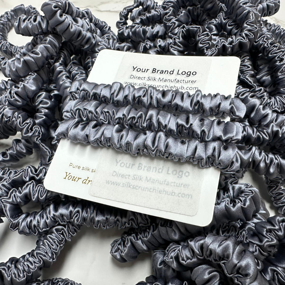 Indigo Grey Silk Scrunchie Skinny Wholesale丨Custom Brand